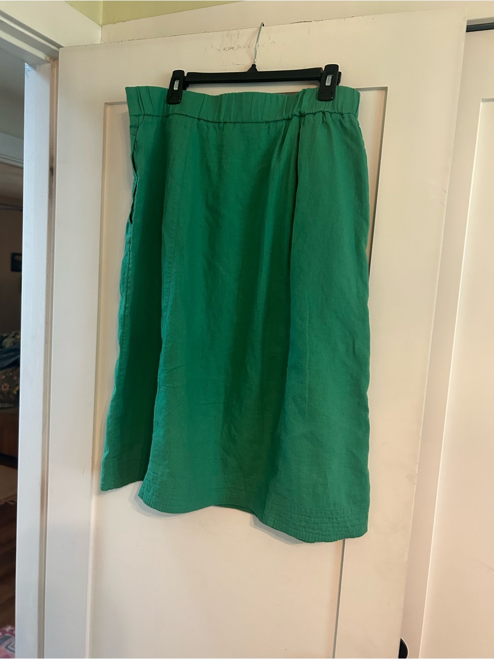 Green Linen Button-Front A-Line Skirt - Picture 4 of 5